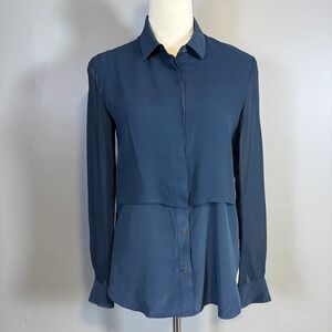 BROCHU WALKER Silk Chiffon Sheer Button Up Shirt Top XS Quiet Luxury Old Money